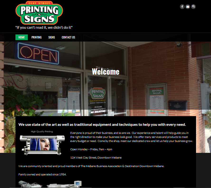 clay street printing and signs shop front on website screenshot