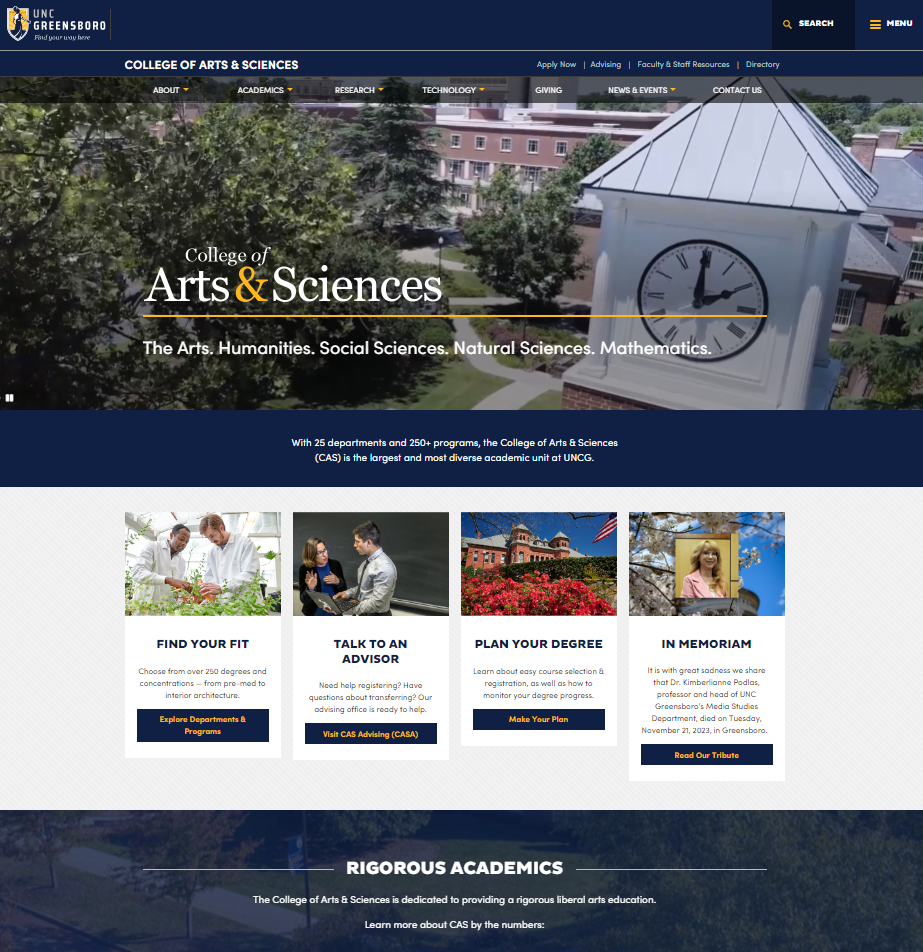 screenshot the new CAS homepage