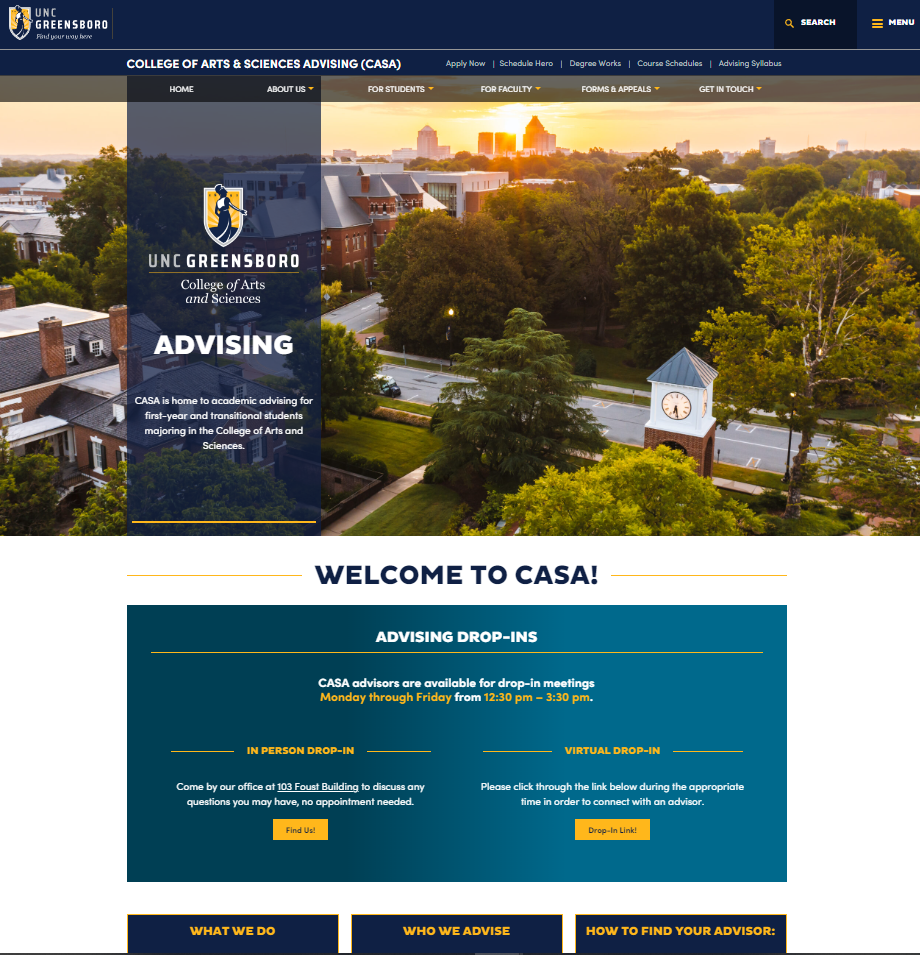 screenshot the new CAS homepage